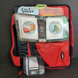 Case It 2 In 1 Duel Ring Binder ESLG300 Red Black Handles 12" X 14"